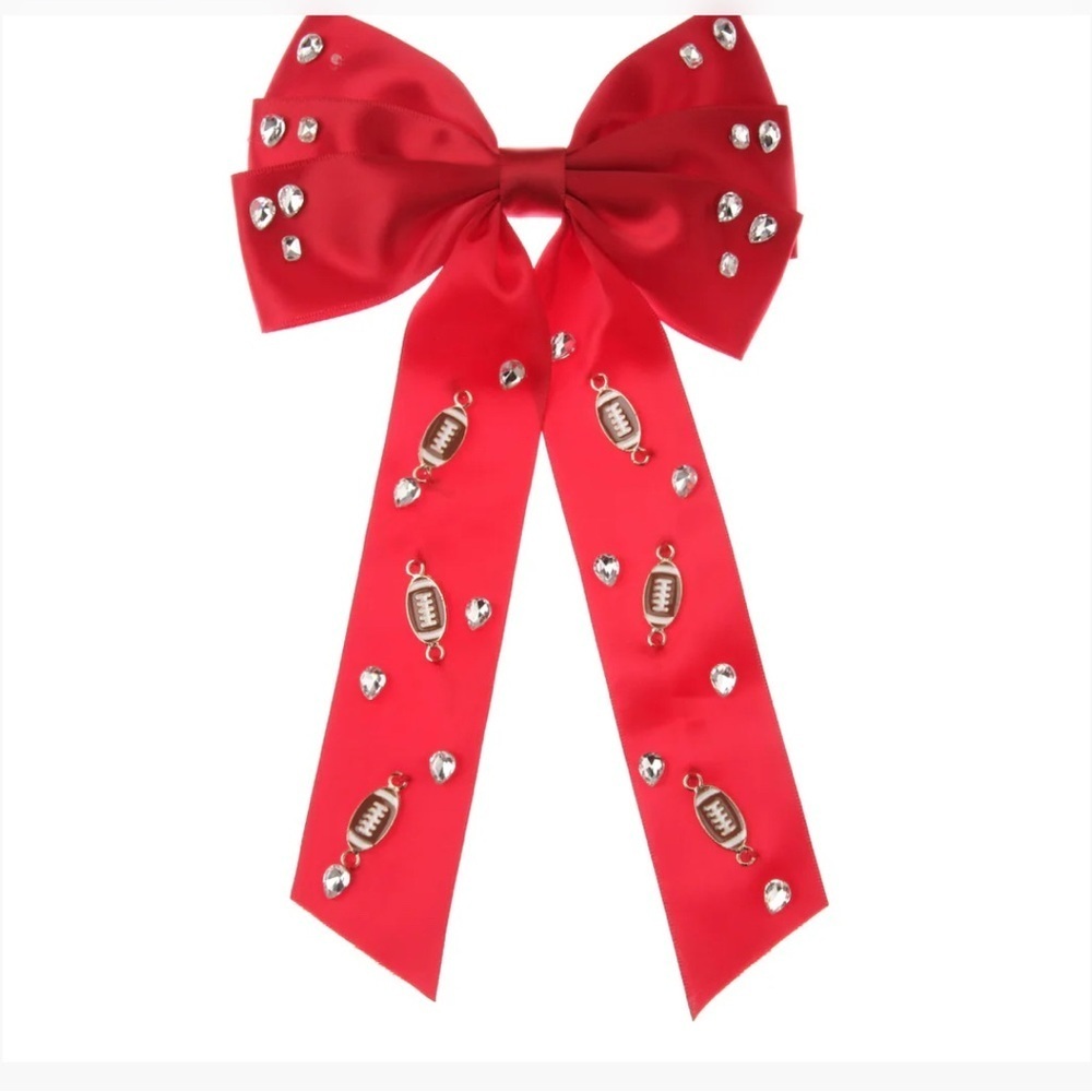 Red Football Hair Bow with Rhinestone Accents -brand new w packaging